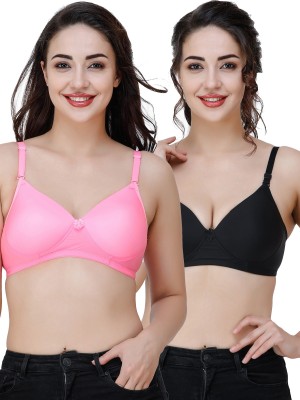 COLLEGE GIRL Comfertable and Soft Against Skin Women T-Shirt Heavily Padded Bra(Pink, Black)