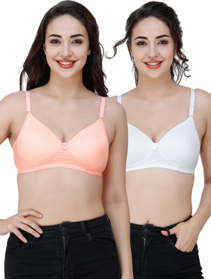 COLLEGE GIRL Comfertable and Soft Against Skin Women T-Shirt Heavily Padded Bra(Orange, White)