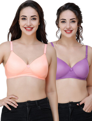 COLLEGE GIRL Comfertable and Soft Against Skin Women T-Shirt Heavily Padded Bra(Orange, Purple)