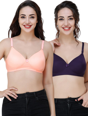 COLLEGE GIRL Comfertable and Soft Against Skin Women T-Shirt Heavily Padded Bra(Orange, Dark Blue)