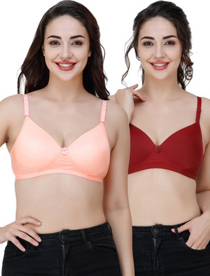 COLLEGE GIRL Comfertable and Soft Against Skin Women T-Shirt Heavily Padded Bra(Orange, Maroon)