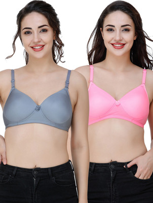 COLLEGE GIRL Comfertable and Soft Against Skin Women T-Shirt Heavily Padded Bra(Grey, Pink)