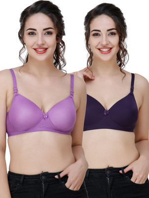 COLLEGE GIRL Comfertable and Soft Against Skin Women T-Shirt Heavily Padded Bra(Purple, Dark Blue)