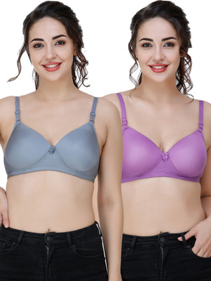 COLLEGE GIRL Comfertable and Soft Against Skin Women T-Shirt Heavily Padded Bra(Grey, Purple)