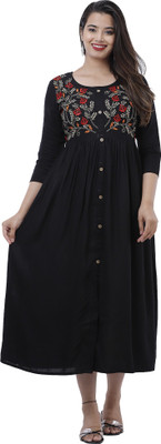 DMP EXPORT Women Embroidered Flared Kurta(Black)