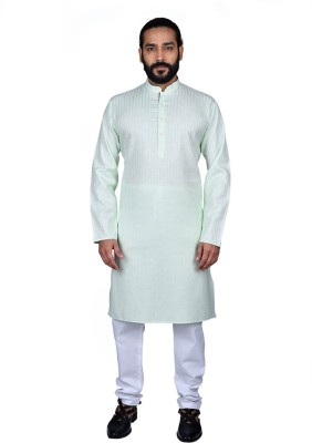 Ajay Arvindbhai Khatri Men Striped, Solid Ethnic Dress Kurta(Light Green)