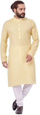 Ajay Arvindbhai Khatri Men Striped Straight Kurta(Yellow)