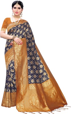 Ratnavati Woven Banarasi Silk Blend, Art Silk Saree(Dark Blue)