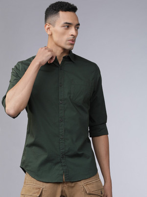 HIGHLANDER Men Solid Casual Green Shirt