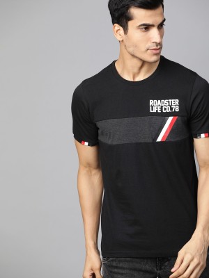 Roadster Colorblock Men Round Neck Black T-Shirt