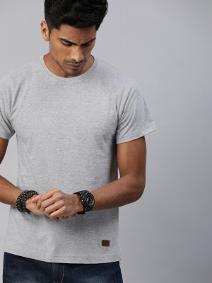 Roadster Solid Men Round Neck Grey T-Shirt