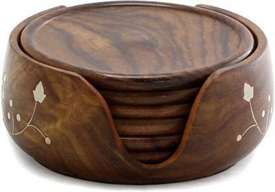 SJM ENTERPRISES Round Reversible Wood Coaster Set(Pack of 6)