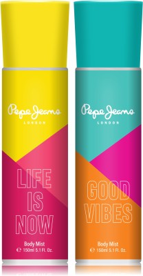 Pepe Jeans London Life Is Now and Good Vibes Body Mist  -  For Women(300 ml, Pack of 2)