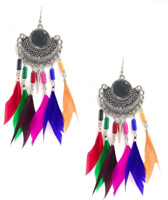 Tiank Innovation Stunning/Fashionable/Round Shape/Silk Thread/Multi Color-Multi Feather Earring Nickel Tassel Earring