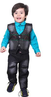 Bold Born Boys Party(Festive) Jacket Shirt, Jeans(Blue)