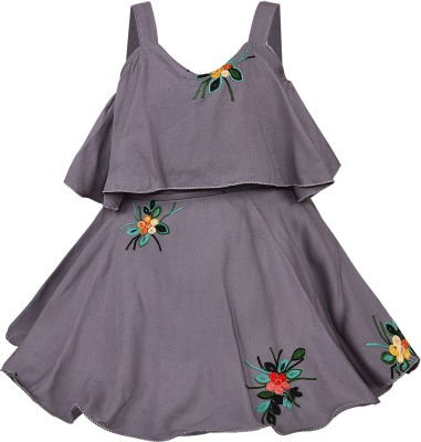 Wishkaro Baby Girls Midi/Knee Length Casual Dress(Grey, Sleeveless)