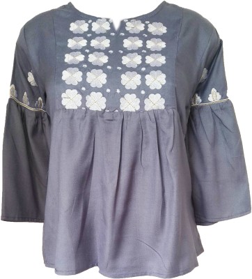 vidhi's creation Girls Casual Pure Cotton Peplum Top(Grey, Pack of 1)