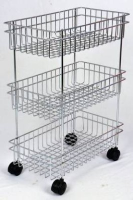 Pal Enterprise Stainless Steel Silver Multipurpose Storage Shelf, Kitchen Rack -Triple Tire Trolley PAL-AM43 Stainless Steel Kitchen Trolley(Pre-assembled)