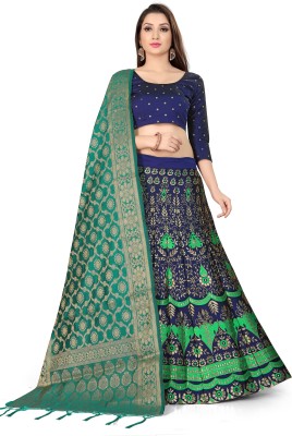 Sonu Creation Self Design Semi Stitched Lehenga Choli(Dark Blue, Green)