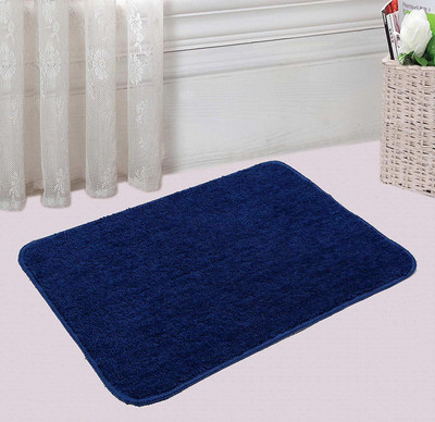 TIB Polyester Door Mat(Navy Blue, Medium, Pack of 2)