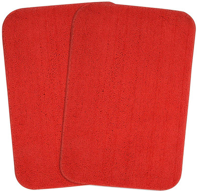 TIB Polyester Door Mat(Red, Medium, Pack of 2)