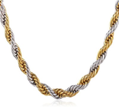 YELLOW CHIMES Trendy Classic Stainless Steel Duel Tone Twisted Rope Chain Necklace for Men and Boys Stainless Steel Chain