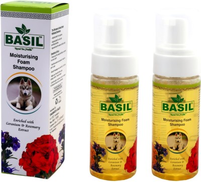 BASIL Waterless Rosemary & Geranium Moisturising Foam Pet Shampoo Conditioning, Anti-microbial, Anti-fungal, Allergy Relief Geranium, Rosemary Dog Shampoo(300 ml)