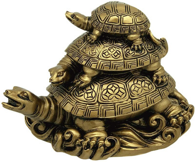 VibeX ™ Art™-236 Vastu Feng Shui Three Tiered Tortoises For Longevity Showpiece Decorative Showpiece  -  12.7 cm(Polyresin, Brown)