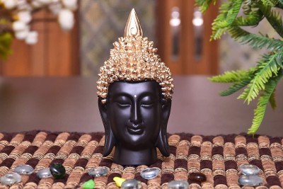 VIVARS CRAFT Handcrafted Buddha Head Statue - Decorative Buddha Idol Decorative Showpiece  -  29 cm(Polyresin, Black)