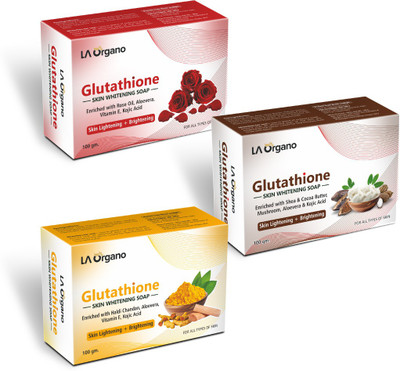 LA Organo Glutathione Skin Whitening Como Pack with Rose Soap(100g), Shea Coco Soap(100g) & Haldi Chandan Soap (100g )for Skin Lightening & Brightening - (Pack of 3)(3 x 100 g)