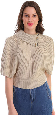 Joe Hazel Woven High Neck Casual Women Beige Sweater