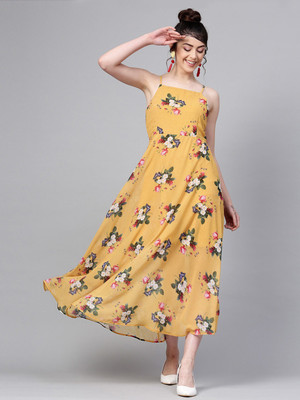 SASSAFRAS Women Maxi Yellow Midi/Calf Length Dress