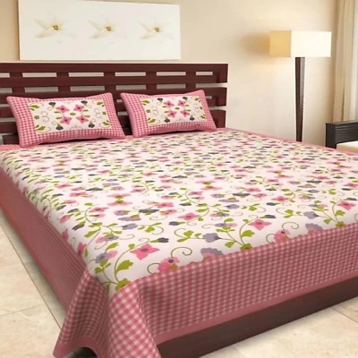 DHAKAD 151 TC Cotton Double Floral Flat Bedsheet(Pack of 1, Pink)