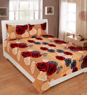 Sai Overseas 240 TC Polyester Double Abstract Flat Bedsheet(Pack of 1, Red)
