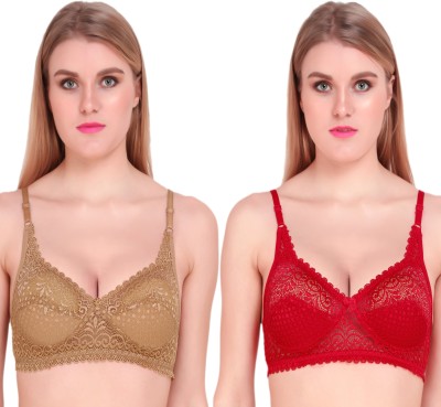 Mokita Women Full Coverage Non Padded Bra(Beige, Red)