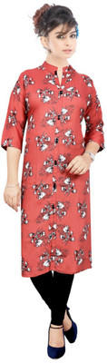 Y&O Women Printed Frontslit Kurta(Brown)