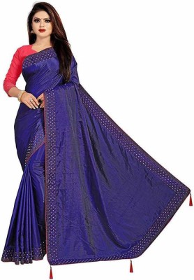 DHARAM FABRICS Embroidered Bollywood Art Silk Saree(Blue)