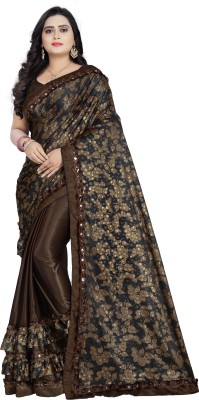 japesh Embroidered Bollywood Lycra Blend Saree(Brown)