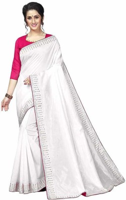 DHARAM FABRICS Embroidered Bollywood Art Silk Saree(White)