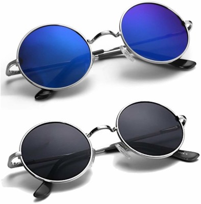 Online Mantra Round Sunglasses(For Men & Women, Black, Blue)