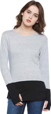 HYPERNATION Solid Women Round Neck Black, Grey T-Shirt