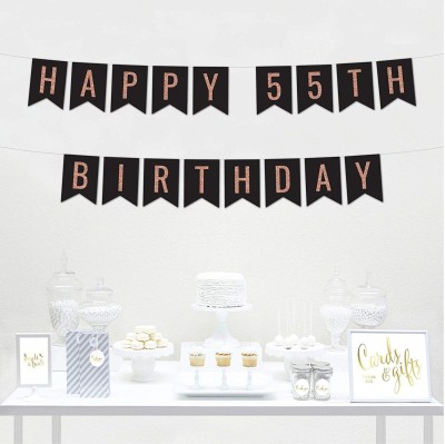 Balloons Happy Age Birthday Banner/Rose Gold Glitter Happy Birthday Banner for Birthday Party Decorations Bunting Banner/Birthday Banner for Bachelorette Party Decorations (Happy 55th Birthday) Banner(5 ft, Pack of 1)