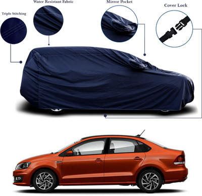 SEBONGO Car Cover For Volkswagen Vento (With Mirror Pockets)(Blue)