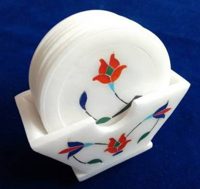 TANISHKA CREATIONS Round Marble Coaster Set(Pack of 1)