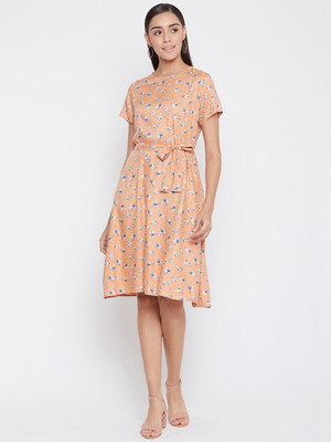 CRIMSOUNE CLUB Women A-line Orange Knee Length Dress