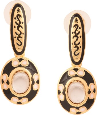 Estele Estele White Enamel Gold Plated Circular Drop Earrings Alloy Drops & Danglers