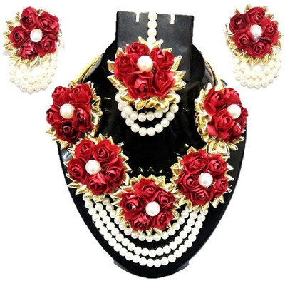 Rozec Fabric, Paper Red, White Jewellery Set(Pack of 1)