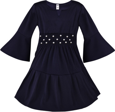 Wishkaro Girls Midi/Knee Length Casual Dress(Blue, Full Sleeve)