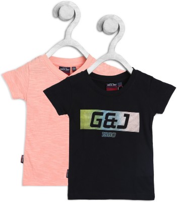 Gini Jony Baby Boys Graphic Print Cotton Blend T ShirtBlack Pack of 2