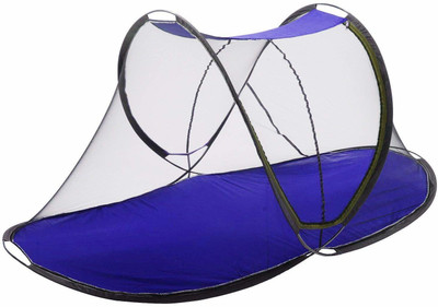 KUNKUN Folding Polyester Single Size Bed Mosquito net Polyester Washable Adults Mosquito Net(Blue, Bed Box)